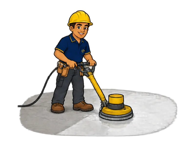 Desenho do técnico do Doutor na Obra fazendo limpeza de piso e polimento