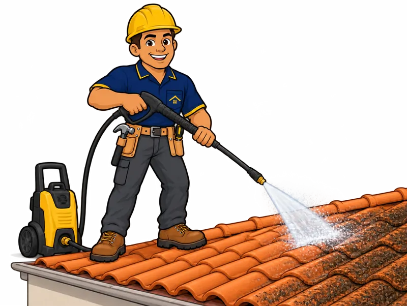 Desenho do técnico do Doutor na Obra fazendo limpeza de telhado