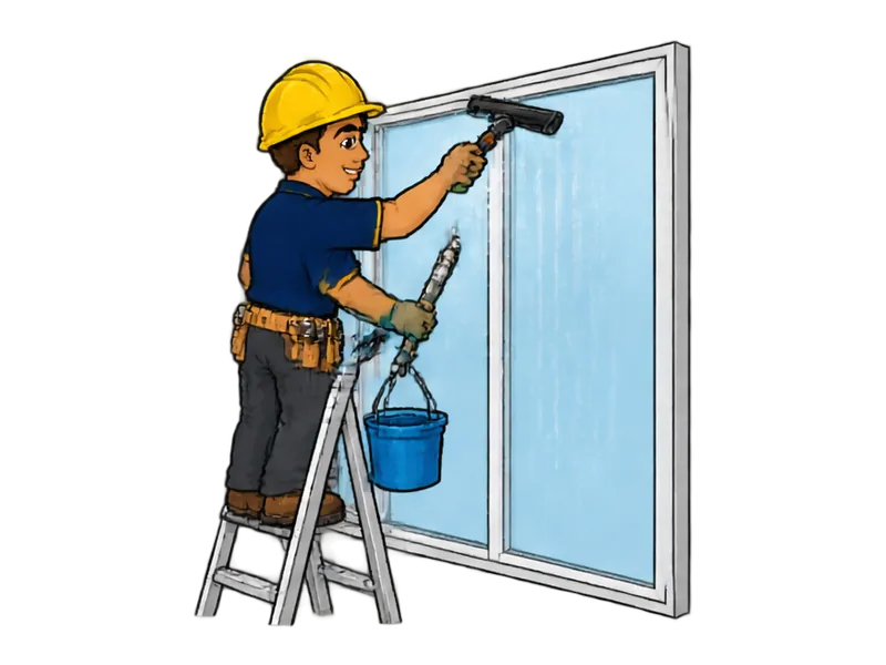 Desenho do técnico do Doutor na Obra fazendo limpeza de vidros e esquadrias