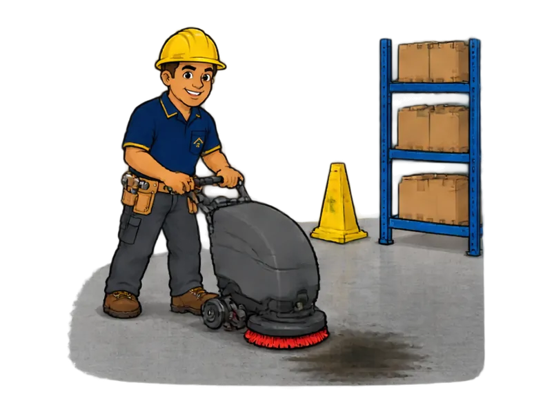 Desenho do técnico do Doutor na Obra fazendo limpeza industrial