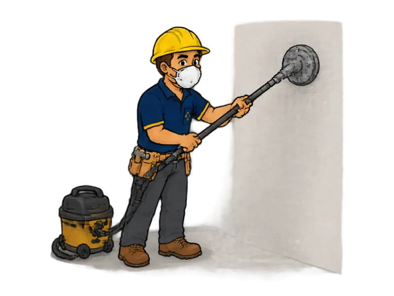Desenho do técnico do Doutor na Obra fazendo lixamento e preparação de parede