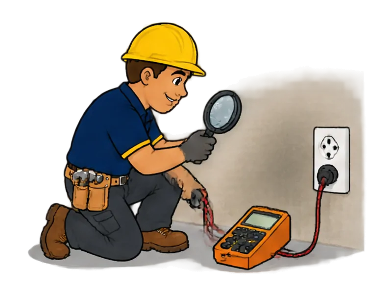 Desenho do técnico do Doutor na Obra fazendo localização de fuga de corrente e falhas elétricas