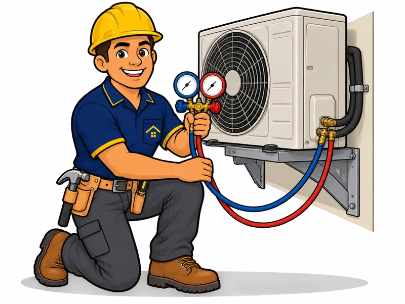 Desenho do técnico do Doutor na Obra fazendo manutenção de ar condicionado