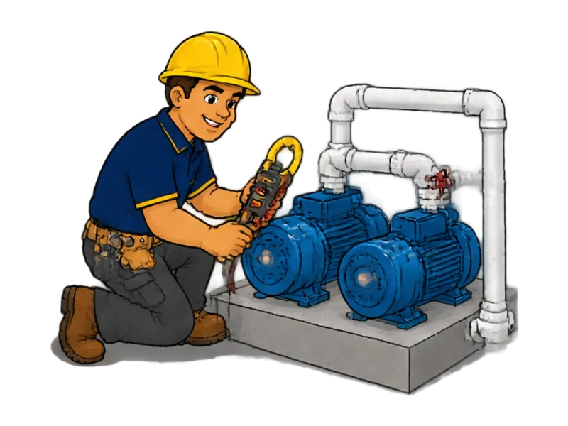 Desenho do técnico do Doutor na Obra fazendo manutenção de bombas e caixas d'água