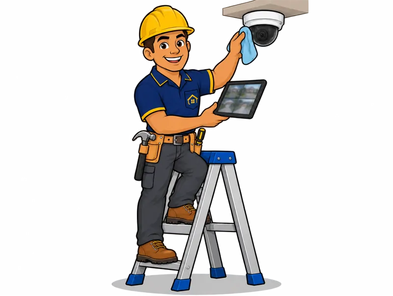 Desenho do técnico do Doutor na Obra fazendo manutenção de câmeras de segurança