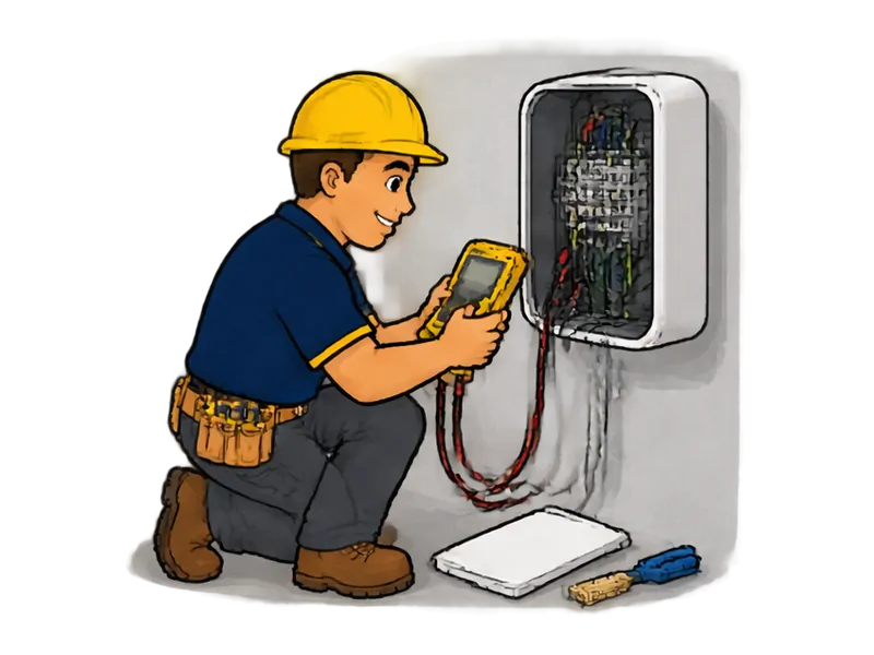 Desenho do técnico do Doutor na Obra fazendo manutenção de carregadores veiculares