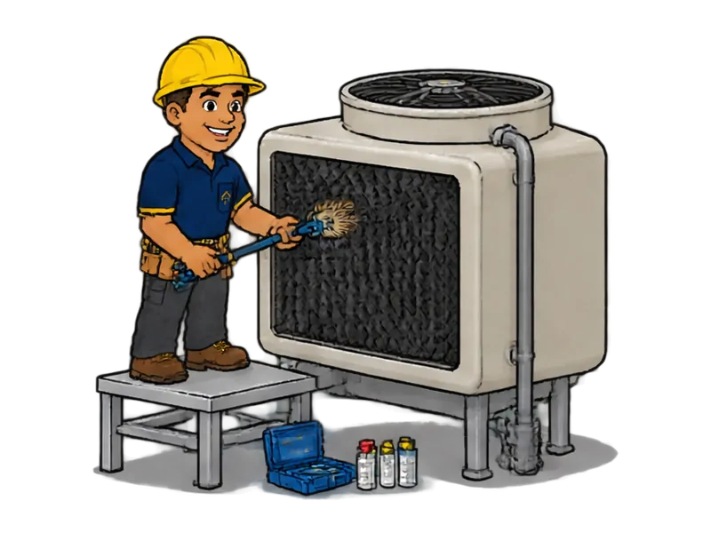 Desenho do técnico do Doutor na Obra fazendo manutenção de chiller e torre de resfriamento