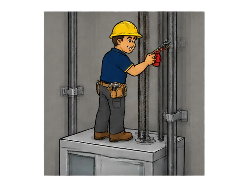 Desenho do técnico do Doutor na Obra fazendo manutenção de elevadores