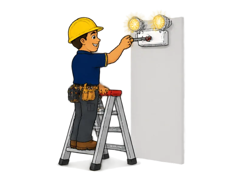 Desenho do técnico do Doutor na Obra fazendo manutenção de iluminação de emergência