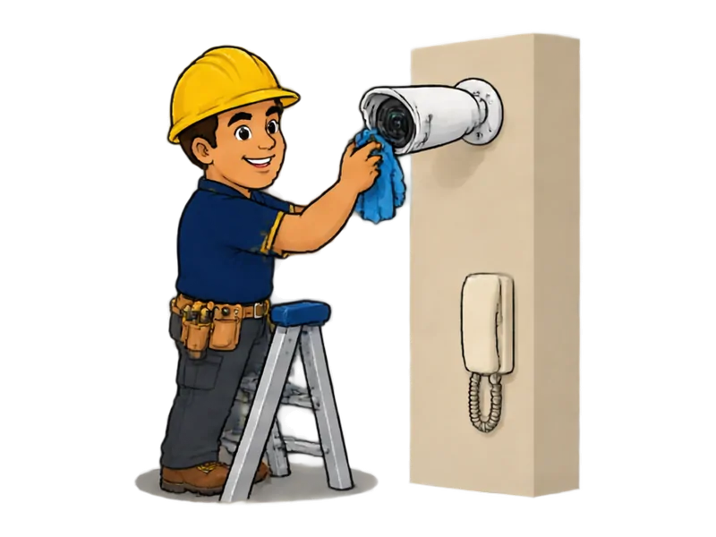 Desenho do técnico do Doutor na Obra fazendo manutenção de interfones e CFTV