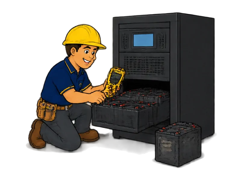 Desenho do técnico do Doutor na Obra fazendo manutenção de nobreak