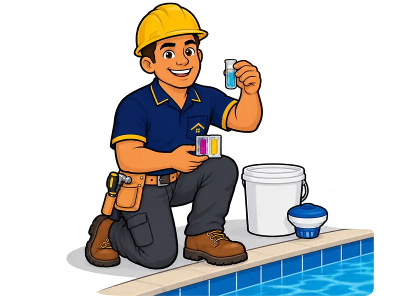 Desenho do técnico do Doutor na Obra fazendo manutenção de piscina