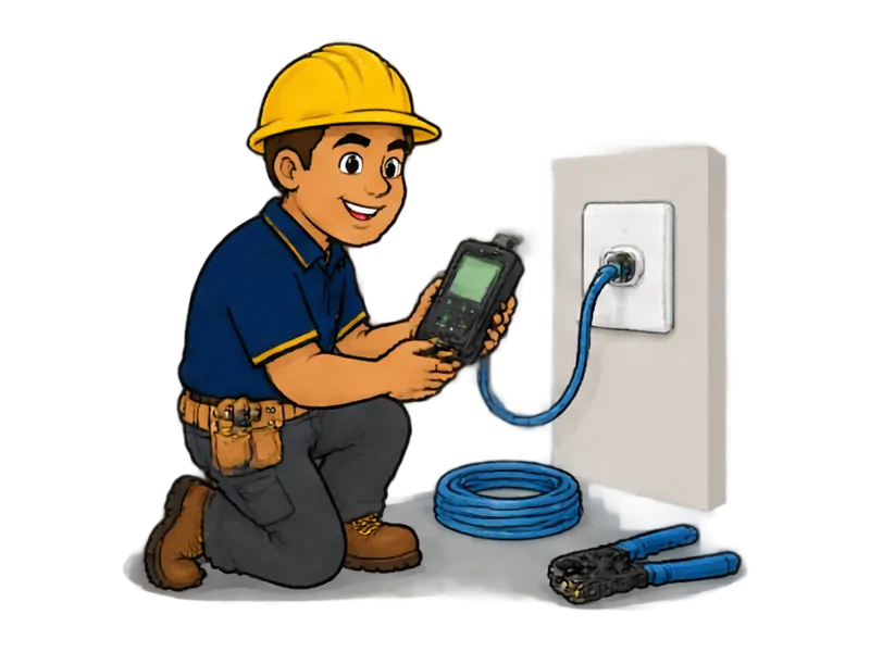 Desenho do técnico do Doutor na Obra fazendo manutenção de redes de dados