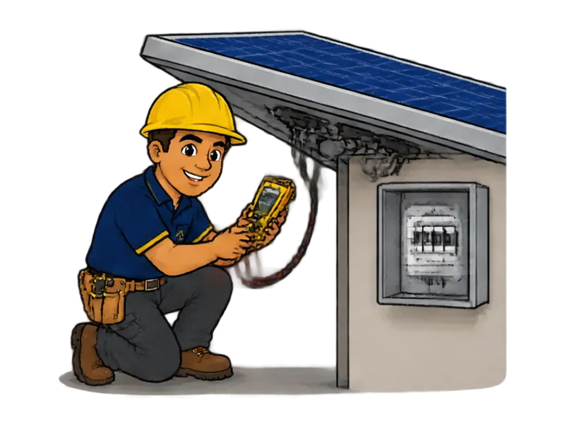 Desenho do técnico do Doutor na Obra fazendo manutenção de sistema solar