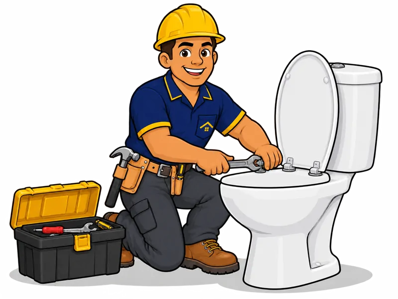 Desenho do técnico do Doutor na Obra fazendo manutenção de vaso sanitário