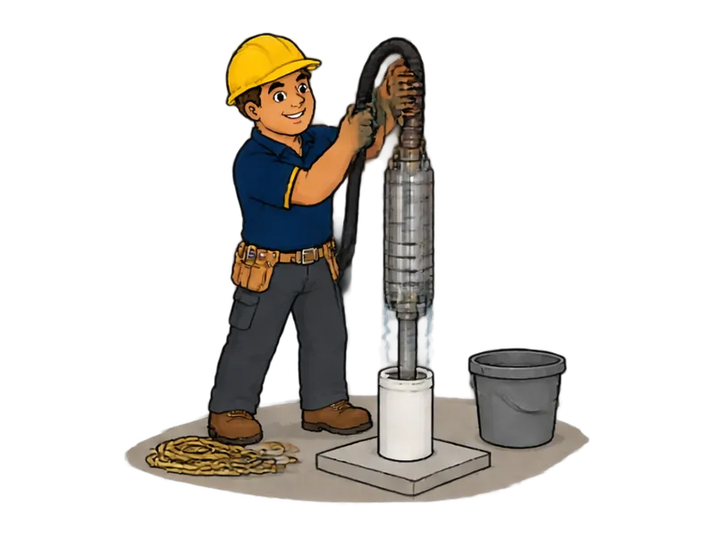 Desenho do técnico do Doutor na Obra fazendo manutenção e limpeza de poço artesiano