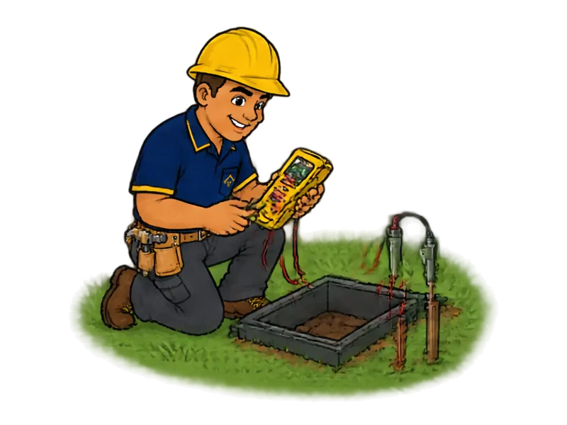 Desenho do técnico do Doutor na Obra fazendo medição de resistência de aterramento