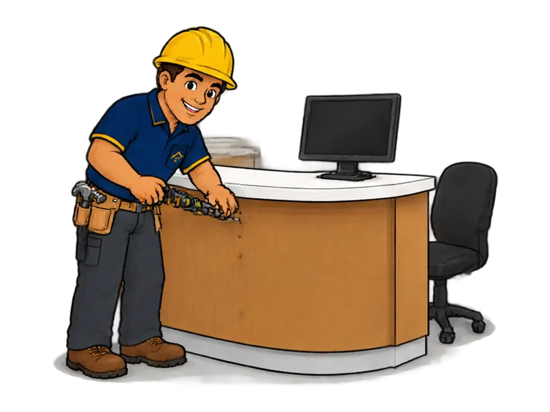 Desenho do técnico do Doutor na Obra fazendo mobiliário corporativo e recepção