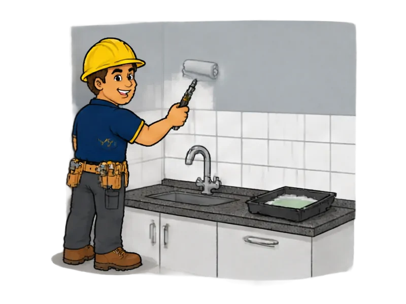 Desenho do técnico do Doutor na Obra fazendo pintura de cozinha e banheiro