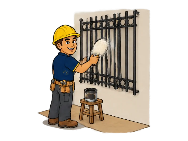 Desenho do técnico do Doutor na Obra fazendo pintura de grades e ferros