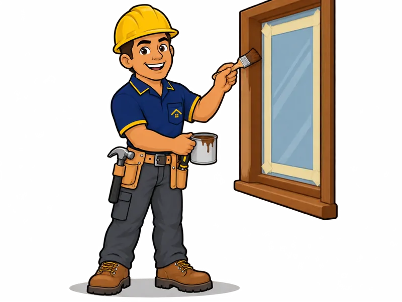 Desenho do técnico do Doutor na Obra fazendo pintura de janela de madeira