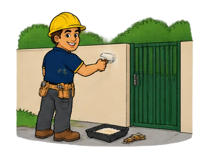 Desenho do técnico do Doutor na Obra fazendo pintura de muro e portões