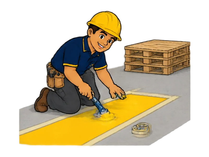 Desenho do técnico do Doutor na Obra fazendo pintura de piso industrial e demarcação
