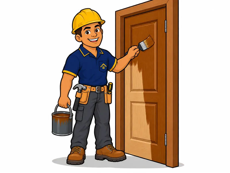 Desenho do técnico do Doutor na Obra fazendo pintura de porta de madeira