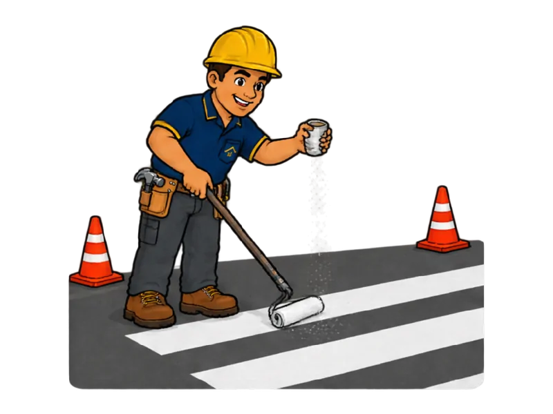 Desenho do técnico do Doutor na Obra fazendo pintura de sinalização viária