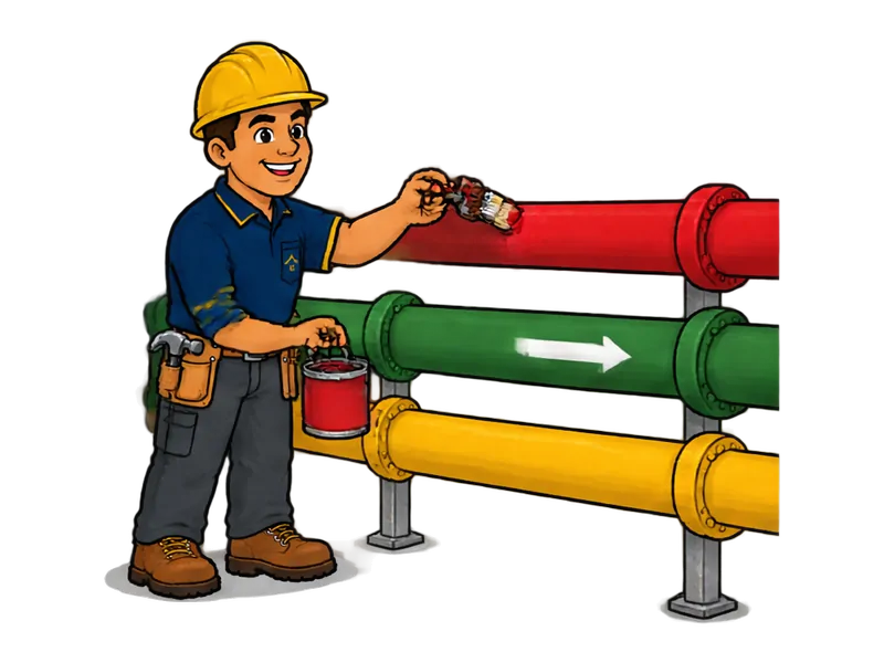 Desenho do técnico do Doutor na Obra fazendo pintura de tubulações e identificação