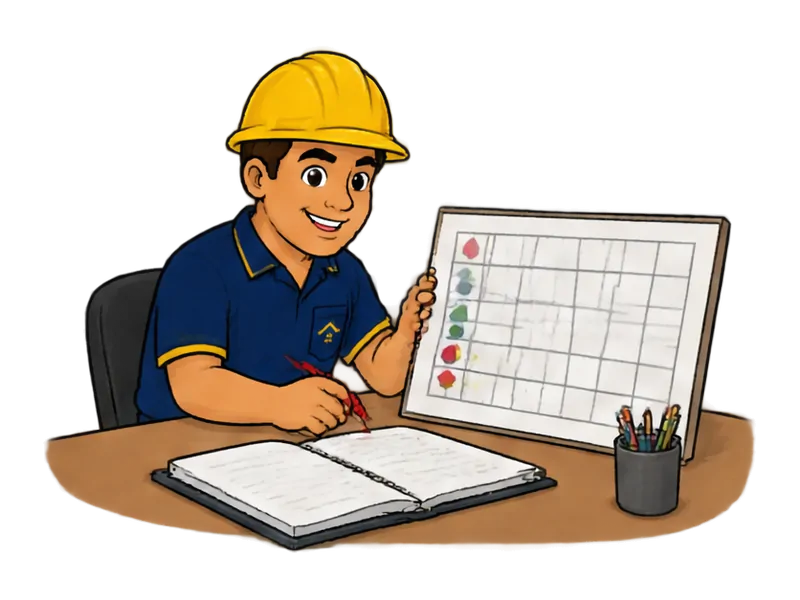 Desenho do técnico do Doutor na Obra fazendo plano de manutenção (NBR 5674)