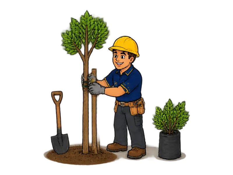 Desenho do técnico do Doutor na Obra fazendo plantio de árvores e arbustos