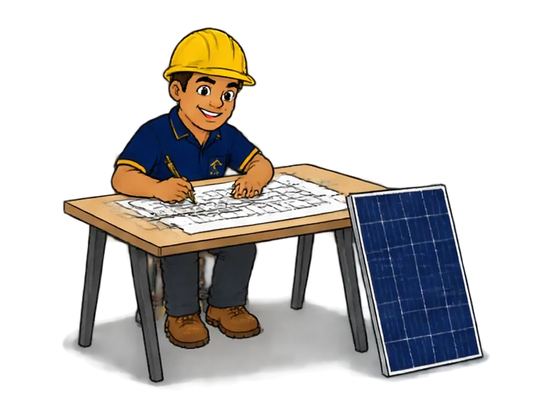 Desenho do técnico do Doutor na Obra fazendo projeto de energia solar fotovoltaica