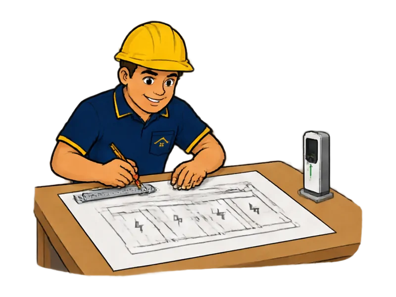 Desenho do técnico do Doutor na Obra fazendo projeto de infraestrutura de recarga