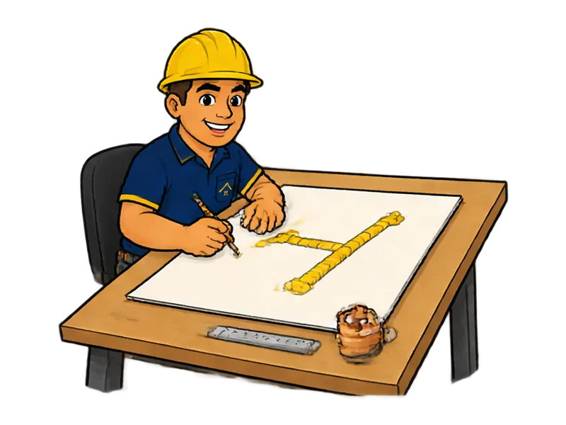 Desenho do técnico do Doutor na Obra fazendo projeto de instalação de gás