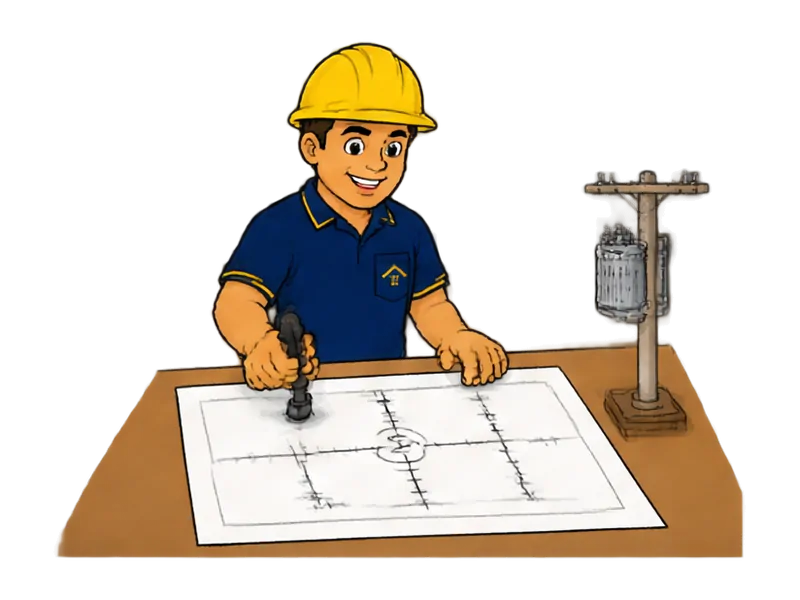 Desenho do técnico do Doutor na Obra fazendo projeto e aprovação de subestação