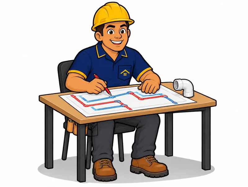 Desenho do técnico do Doutor na Obra fazendo projeto hidráulico