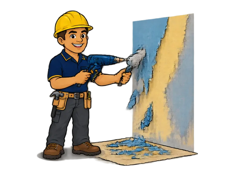 Desenho do técnico do Doutor na Obra fazendo raspagem e remoção de pintura antiga