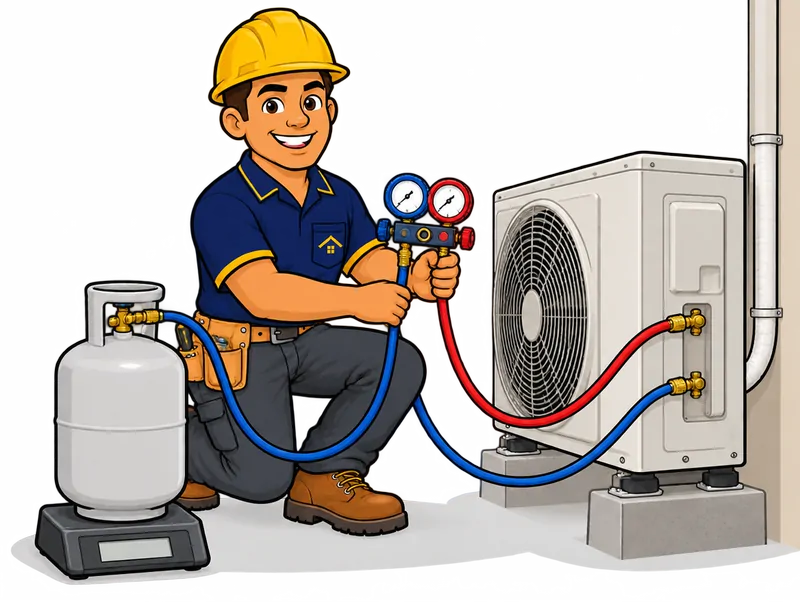 Desenho do técnico do Doutor na Obra fazendo recarga de gás de ar condicionado