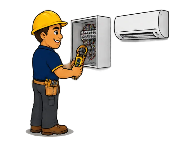 Desenho do técnico do Doutor na Obra fazendo reparo de ar-condicionado que desarma