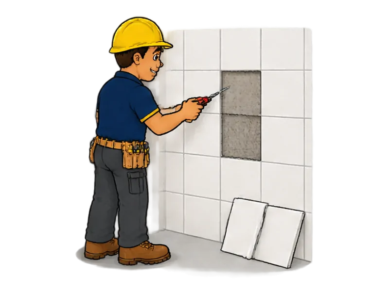 Desenho do técnico do Doutor na Obra fazendo reparo de azulejo e revestimento solto