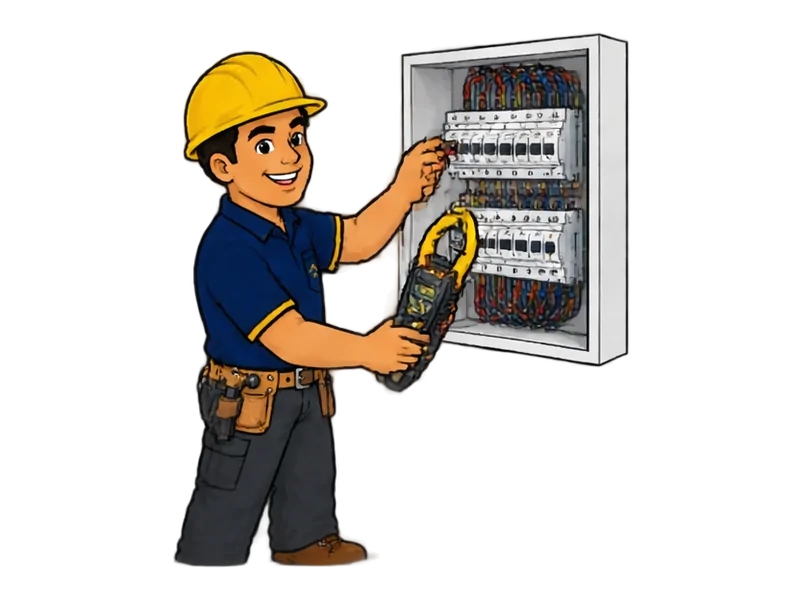 Desenho do técnico do Doutor na Obra fazendo reparo de disjuntor desarmando