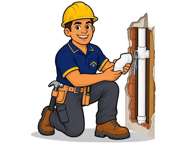 Desenho do técnico do Doutor na Obra fazendo reparo de encanamento de água