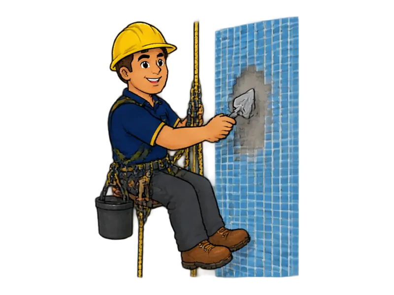 Desenho do técnico do Doutor na Obra fazendo reparo de fachada com trabalho em altura