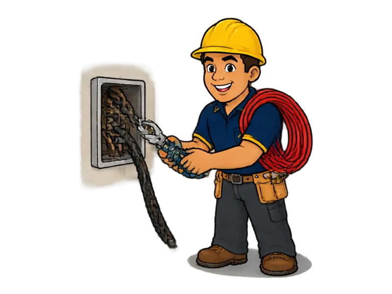 Desenho do técnico do Doutor na Obra fazendo reparo de fios derretidos e superaquecimento