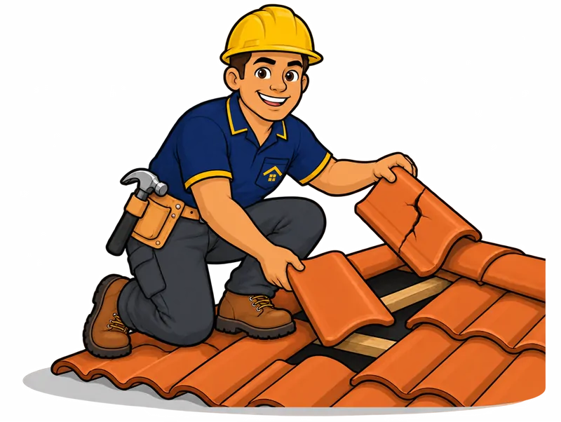Desenho do técnico do Doutor na Obra fazendo reparo de goteira