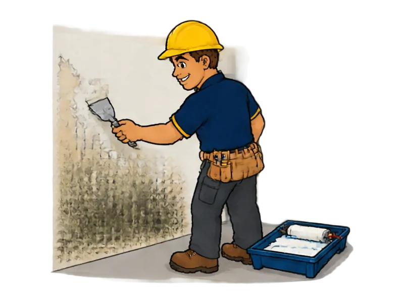 Desenho do técnico do Doutor na Obra fazendo reparo de infiltração causada por tubulação