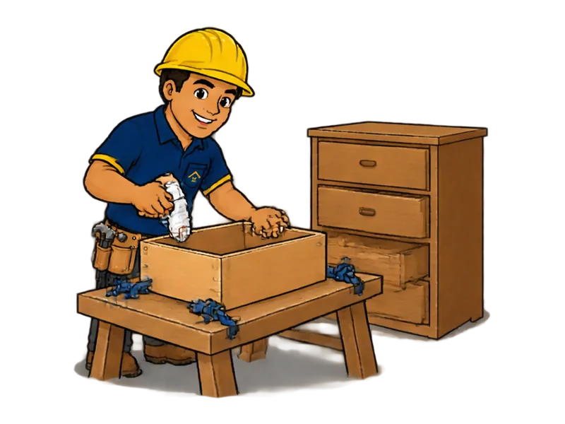 Desenho do técnico do Doutor na Obra fazendo reparo de móveis e gavetas