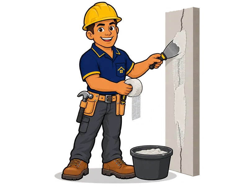 Desenho do técnico do Doutor na Obra fazendo reparo de parede