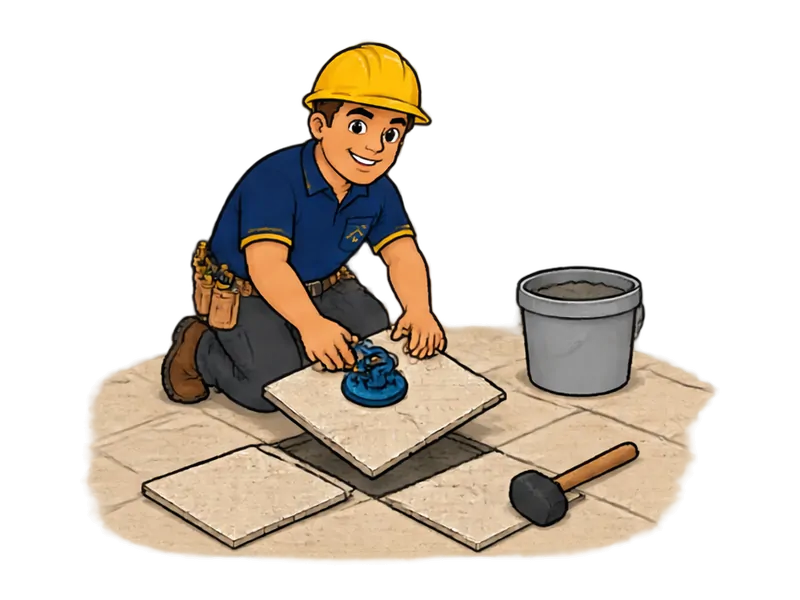 Desenho do técnico do Doutor na Obra fazendo reparo de piso solto ou quebrado